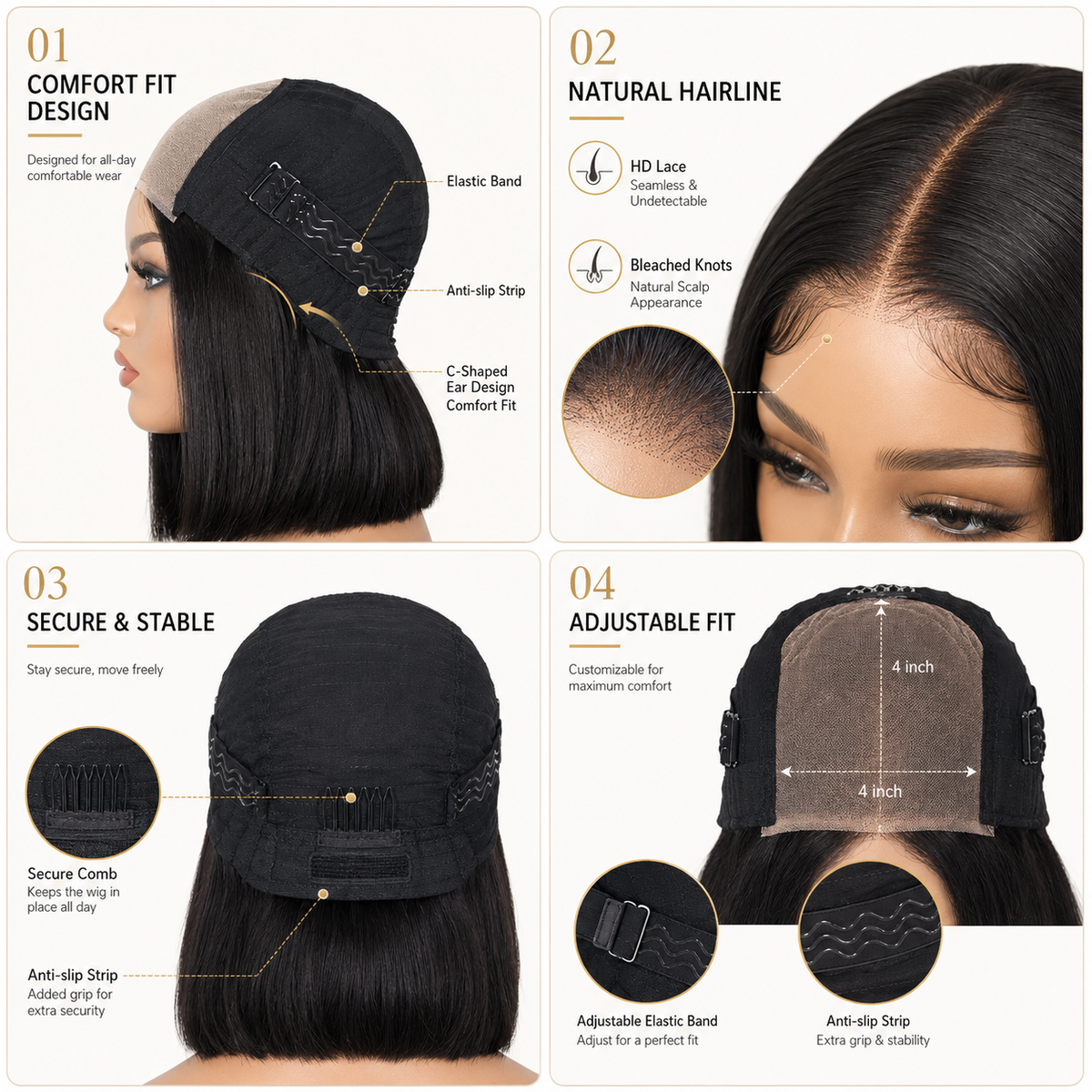 Perruque bob lisse lace 4×4 – vue produit