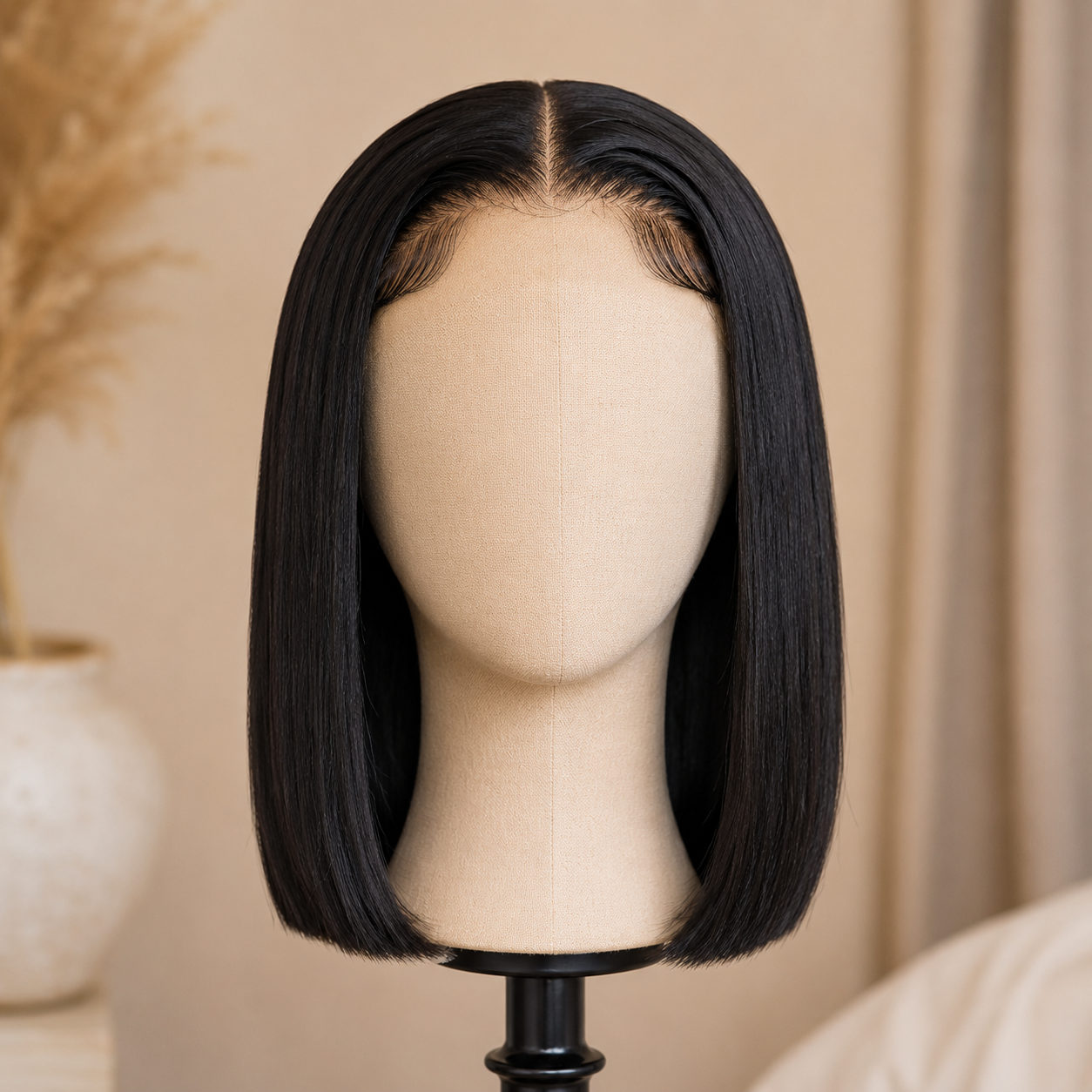 Perruque bob lisse sans colle avec lace 4×4 pré-découpée