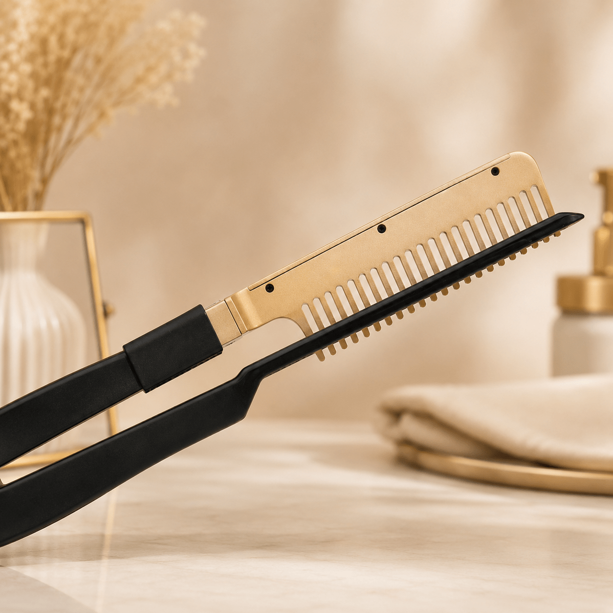 Peigne lissant électrique 2-en-1 – détail de l’appareil