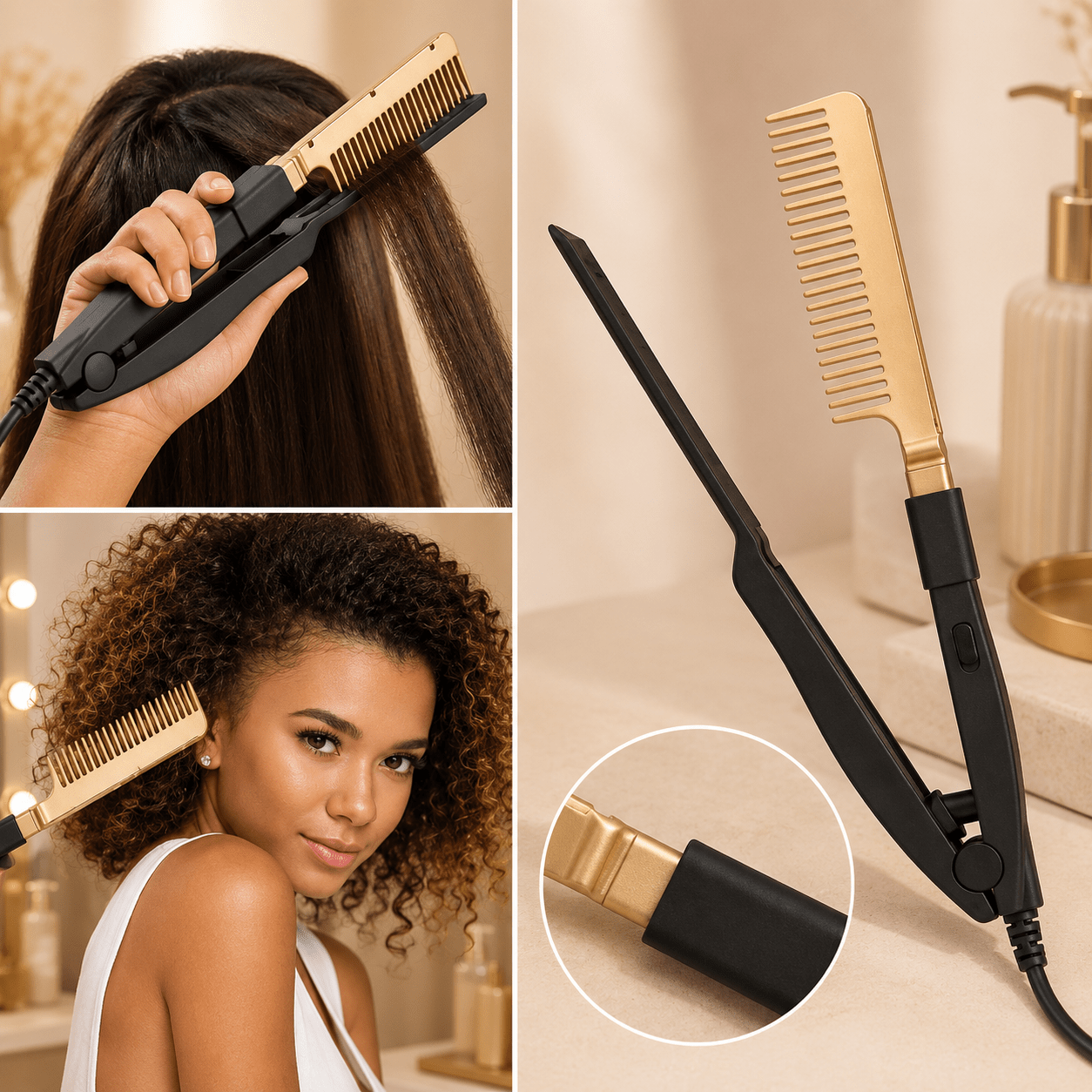 Peigne lissant électrique 2-en-1 – vue produit