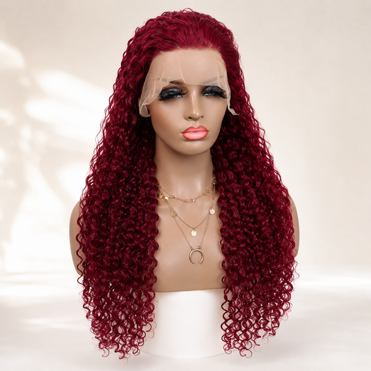 Perruque Water Wave Bordeaux HD Lace – Cheveux Humains, 150 %
