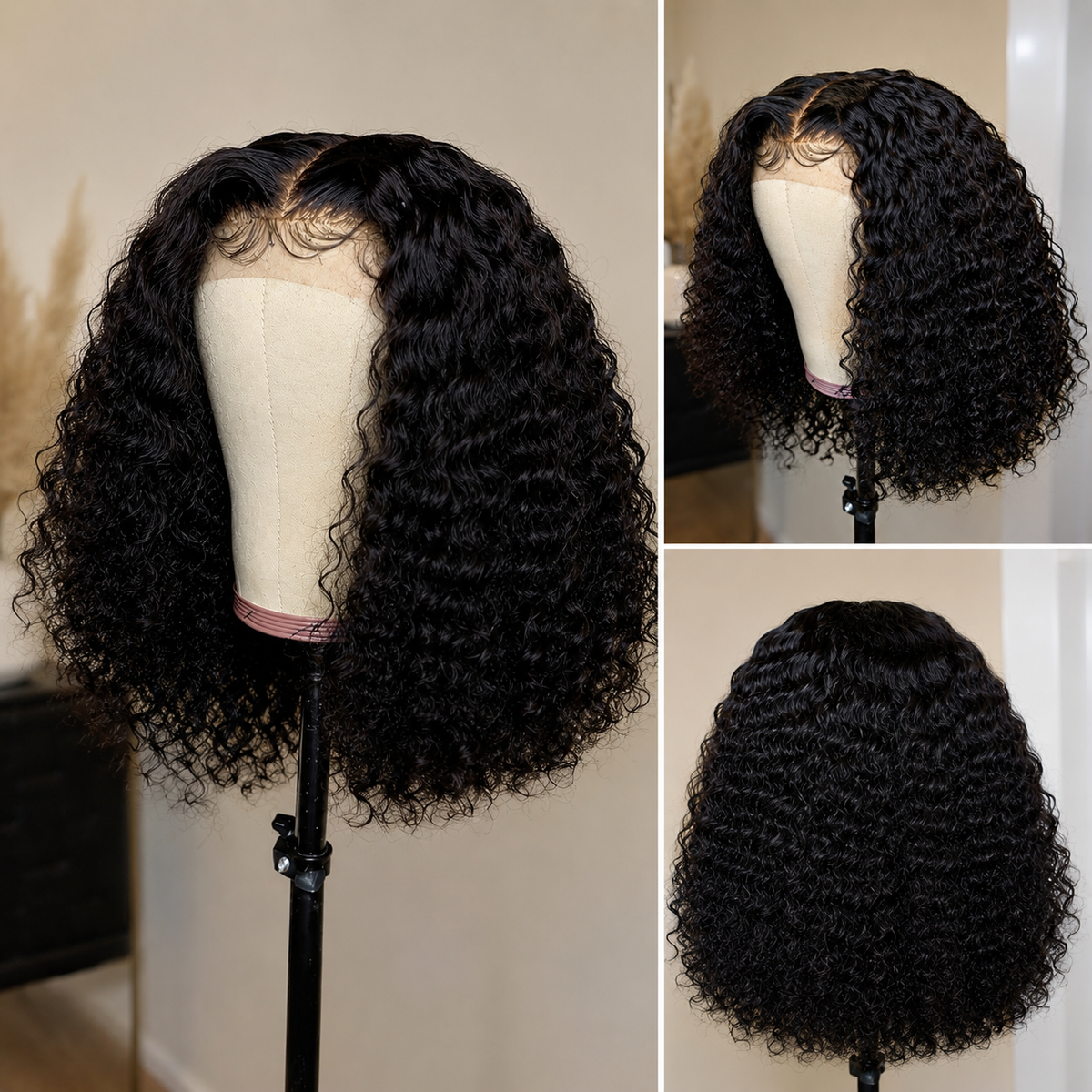 Perruque Bob Jerry Curly – Cheveux Humains, Densité 180 %
