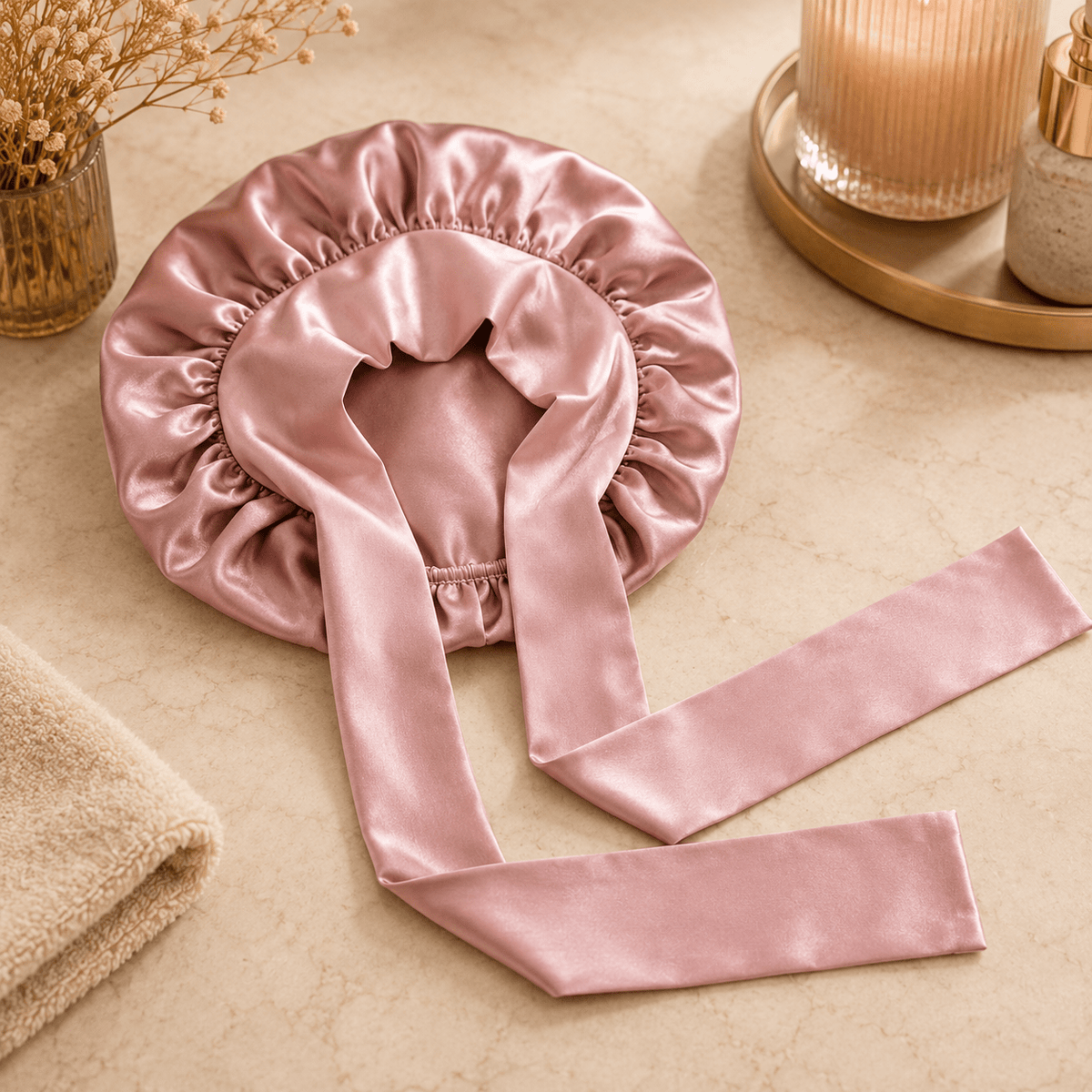 Adjustable satin bonnet with wide band – Tata Hair Cosmetic