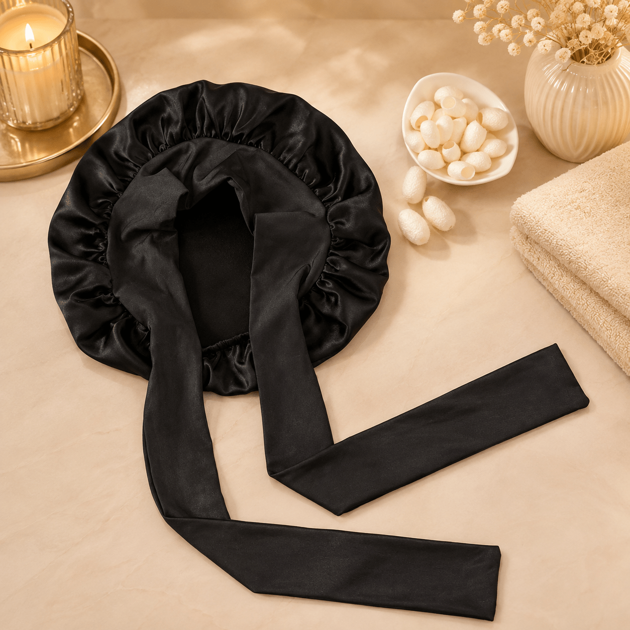 Adjustable satin bonnet with wide band – Tata Hair Cosmetic