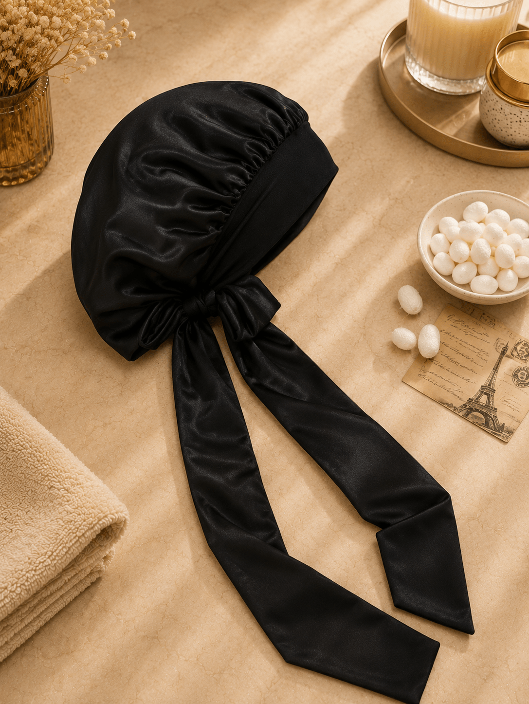 Adjustable satin bonnet with wide band – Tata Hair Cosmetic