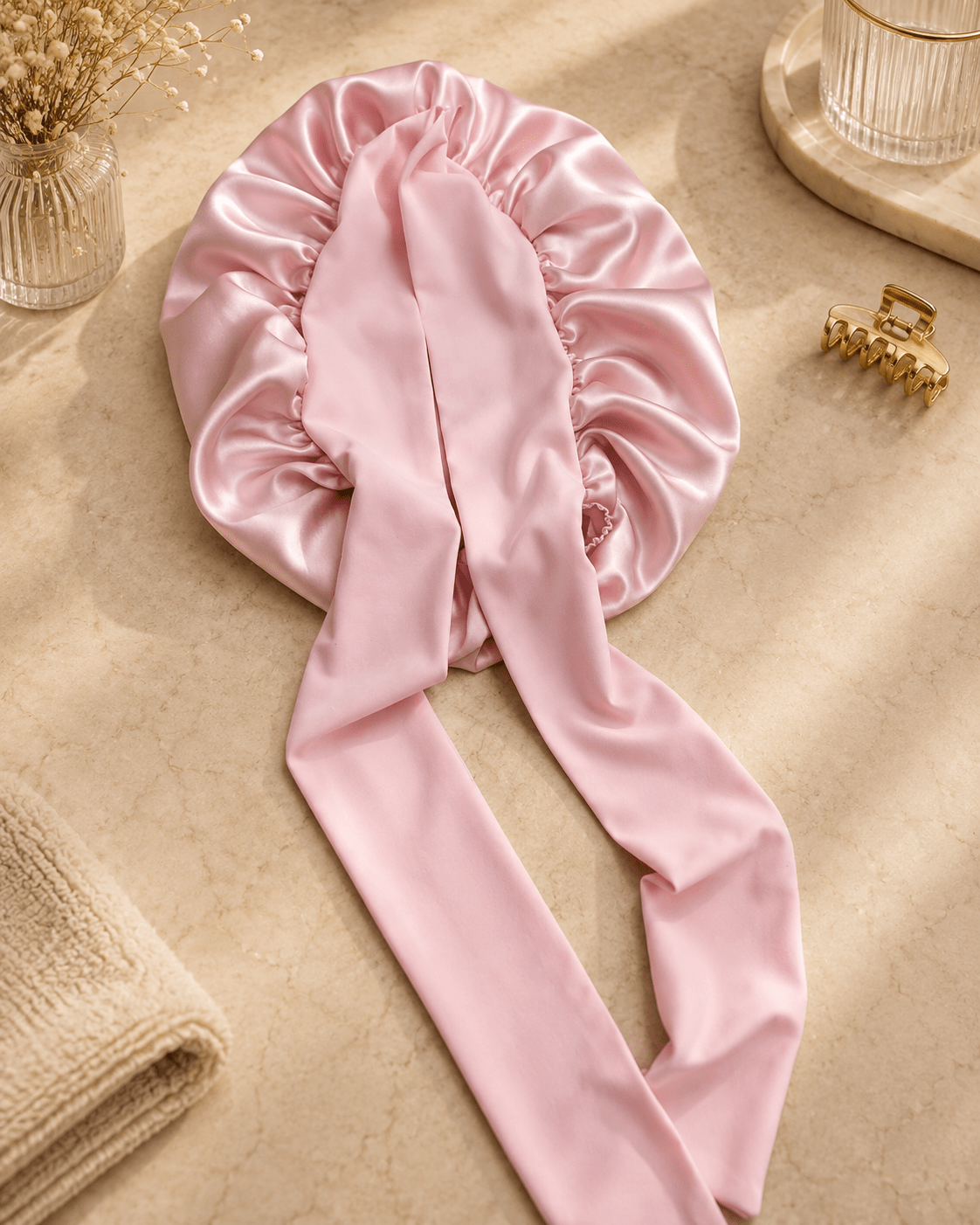 Adjustable satin bonnet with wide band – Tata Hair Cosmetic