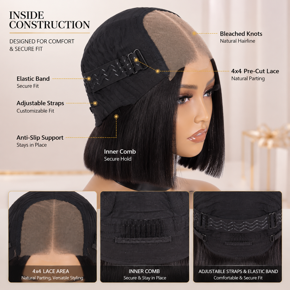 Perruque bob lisse sans colle Tata Hair Cosmetic