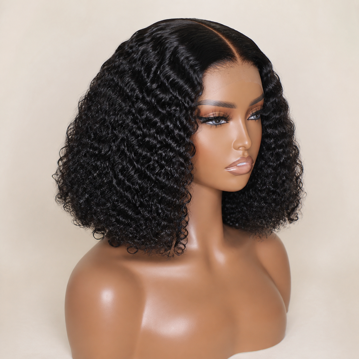 Perruque Bob Jerry Curly – Cheveux Humains, Densité 180 %