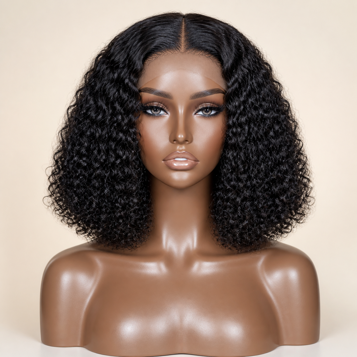 Perruque Bob Jerry Curly – Cheveux Humains, Densité 180 %