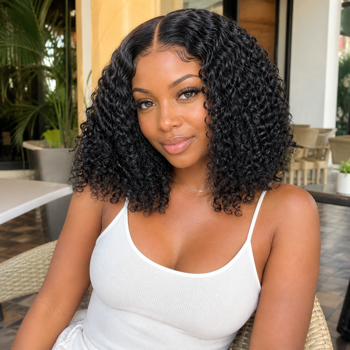 Perruque Bob Jerry Curly – Cheveux Humains, Densité 180 %