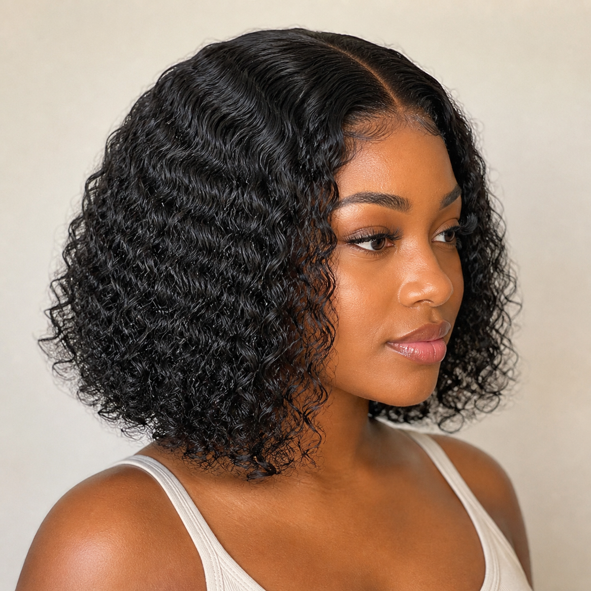 Perruque Bob Jerry Curly – Cheveux Humains, Densité 180 %