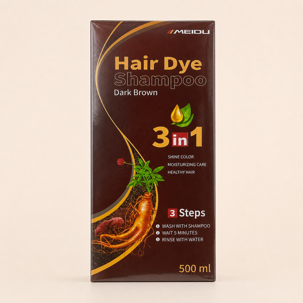 MEIDU Dark Brown 3-in-1 hair dye shampoo, 500 ml