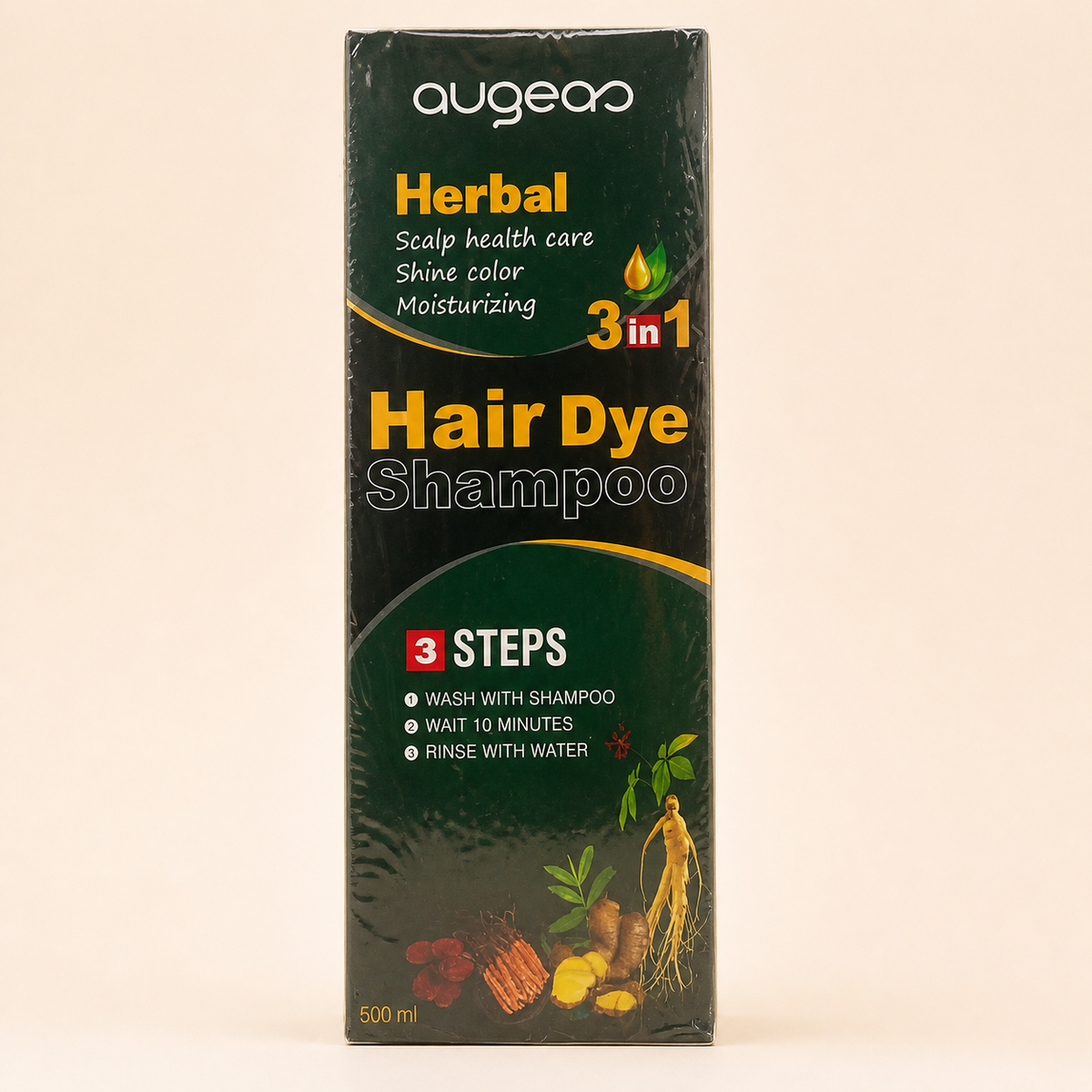 AUGEAS Green herbal 3-in-1 hair dye shampoo, 500 ml