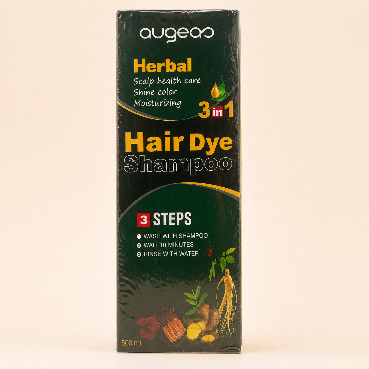 AUGEAS Green herbal 3-in-1 hair dye shampoo, 500 ml