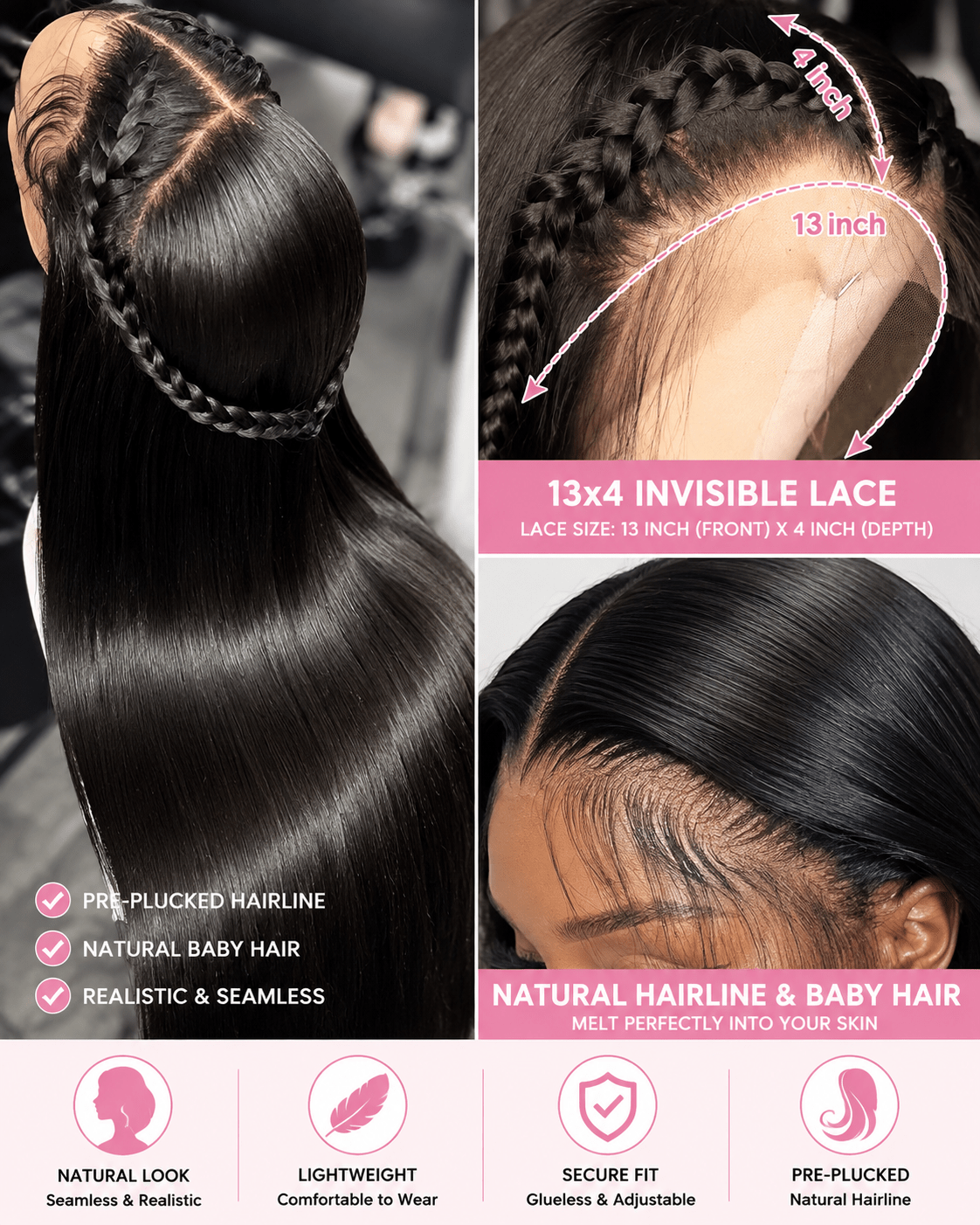 Luxury Brazilian Straight Glueless HD Lace Front Wig – 100% Human Hair | Tata Hair Cosmetic