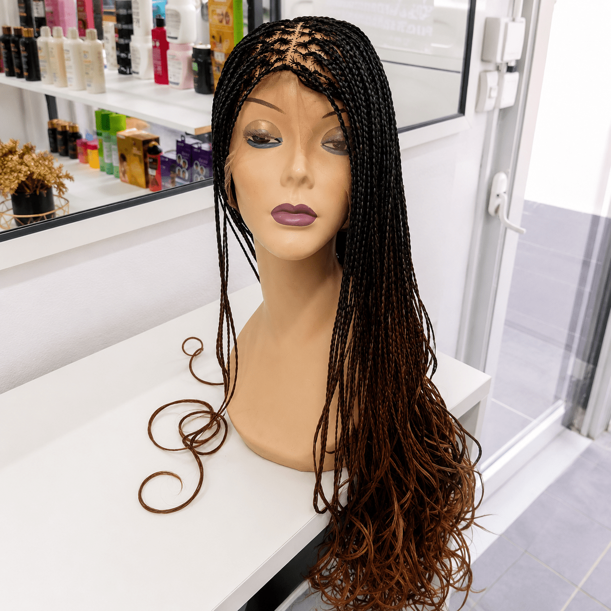 Perruque Lace Front Tressée Bohème – Noir & Marron Ombré – Boucles Naturelles | Tata Hair Cosmetic