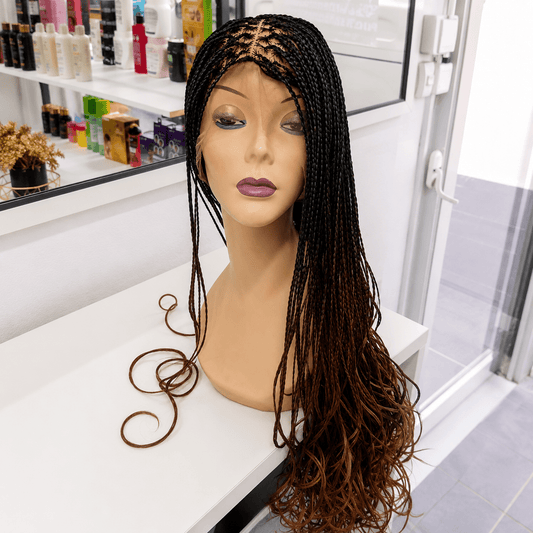 Perruque Lace Front Tressée Bohème – Noir & Marron Ombré – Boucles Naturelles | Tata Hair Cosmetic