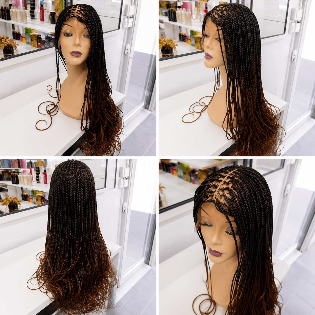 Perruque Lace Front Tressée Bohème – Noir & Marron Ombré – Boucles Naturelles | Tata Hair Cosmetic