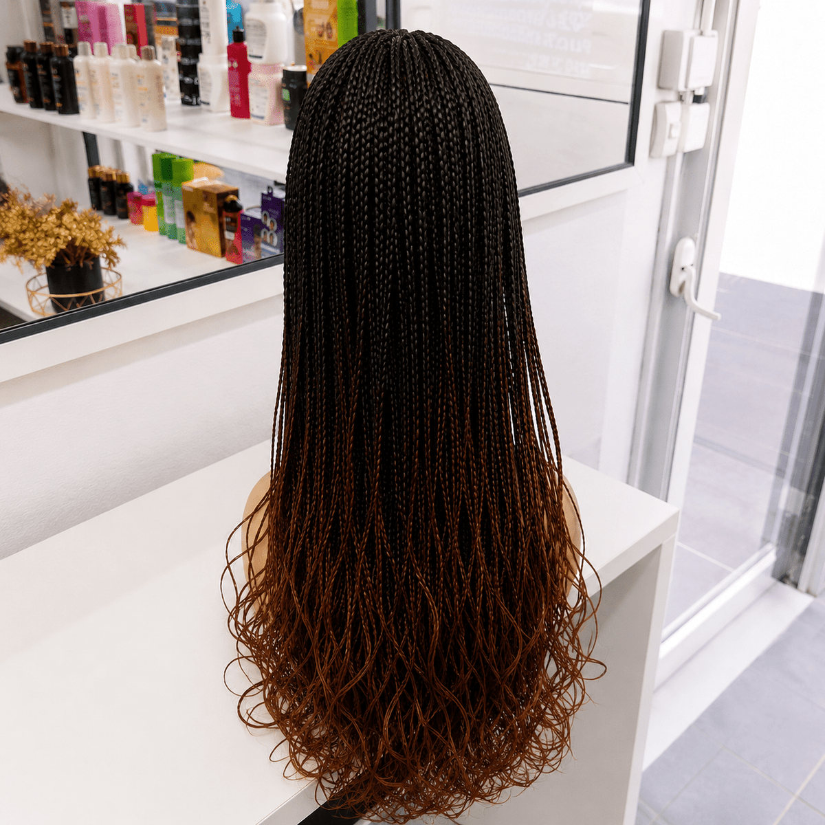 Perruque Lace Front Tressée Bohème – Noir & Marron Ombré – Boucles Naturelles | Tata Hair Cosmetic