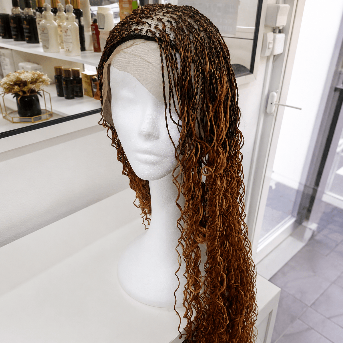 Perruque Lace Tressée Bohème Bouclée – Marron Ombré | Tata Hair Cosmetic